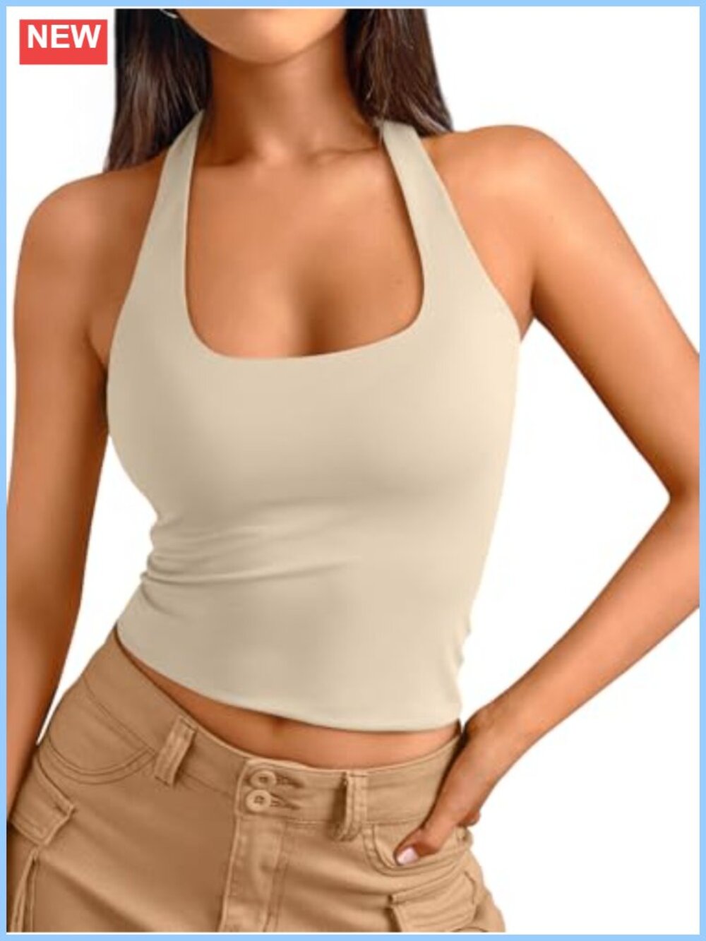 Halter Top Spaghetti Strap Square Neck Backless Fitted Cropped Women's Y2K